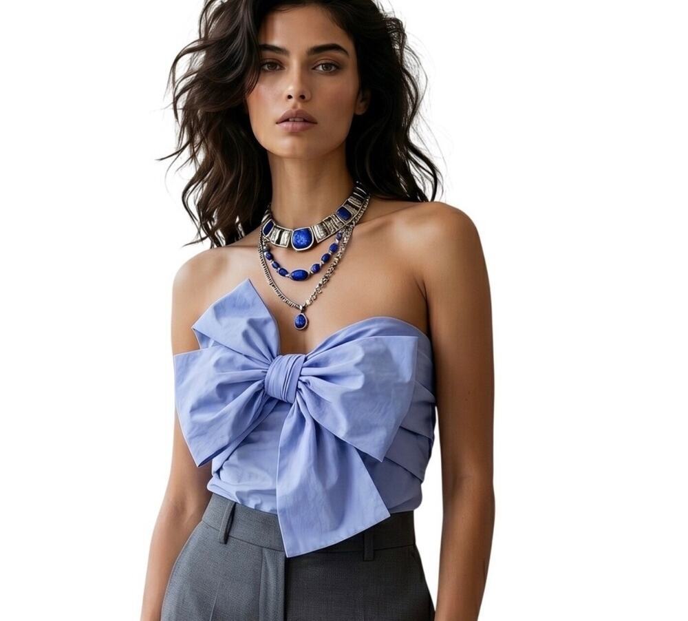 Do+Be | Strapless Purple Ruched Preppy Summer Bow Cropped Tube Top
